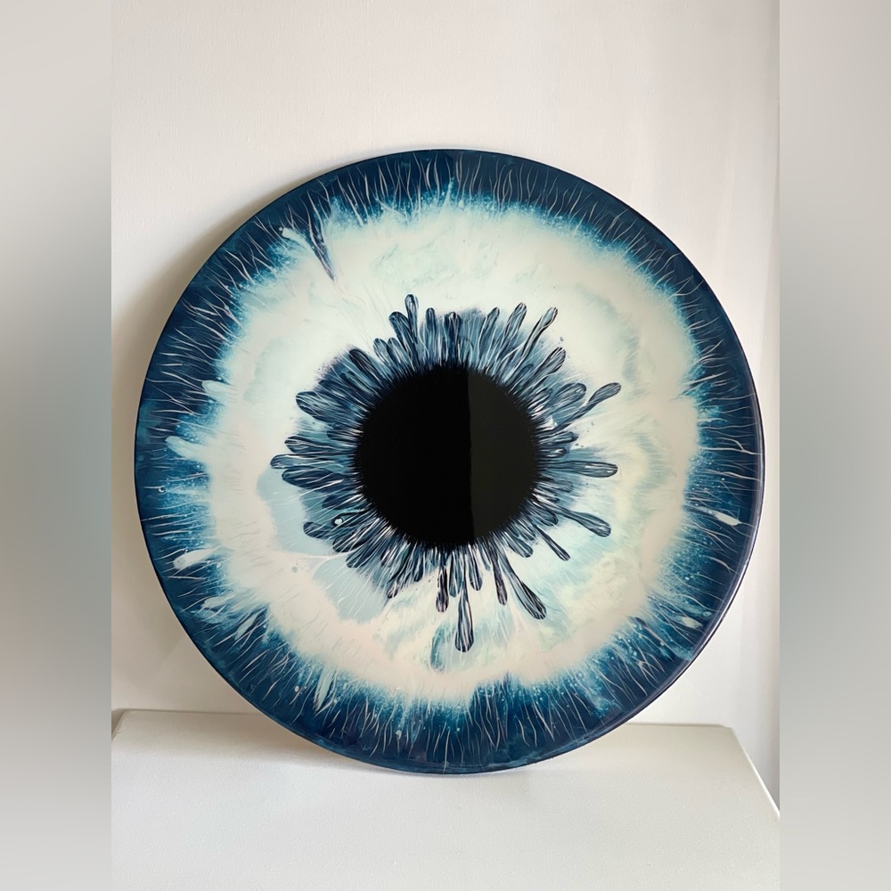 Acrylic & Epoxy Resin Eye Artwork on Wood – 19.5” Abstract Iris Wall Art - Picture 1 of 9